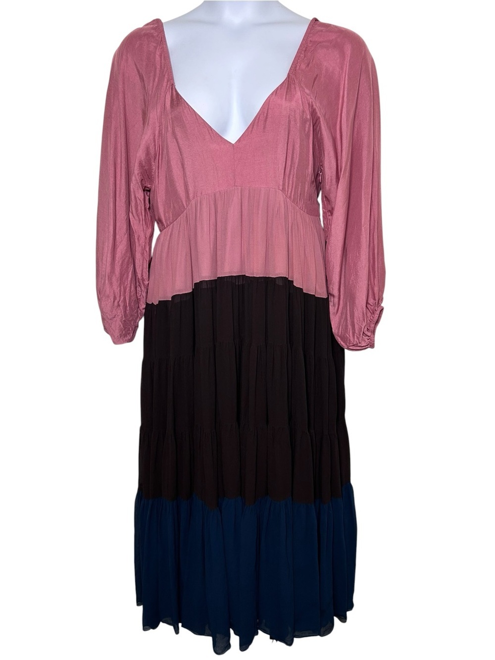 Anthropologie Nirmooha Puff-Sleeved Colorblocked Maxi Dress medium tiered FLAWED - Picture 4 of 16